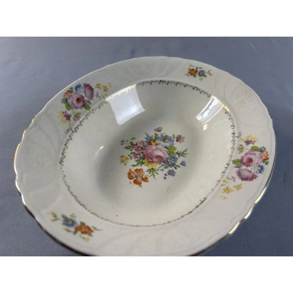 Vintage Crown Staffordshire The Mode Floral Oval Serving Bowl‎ Gold Trim